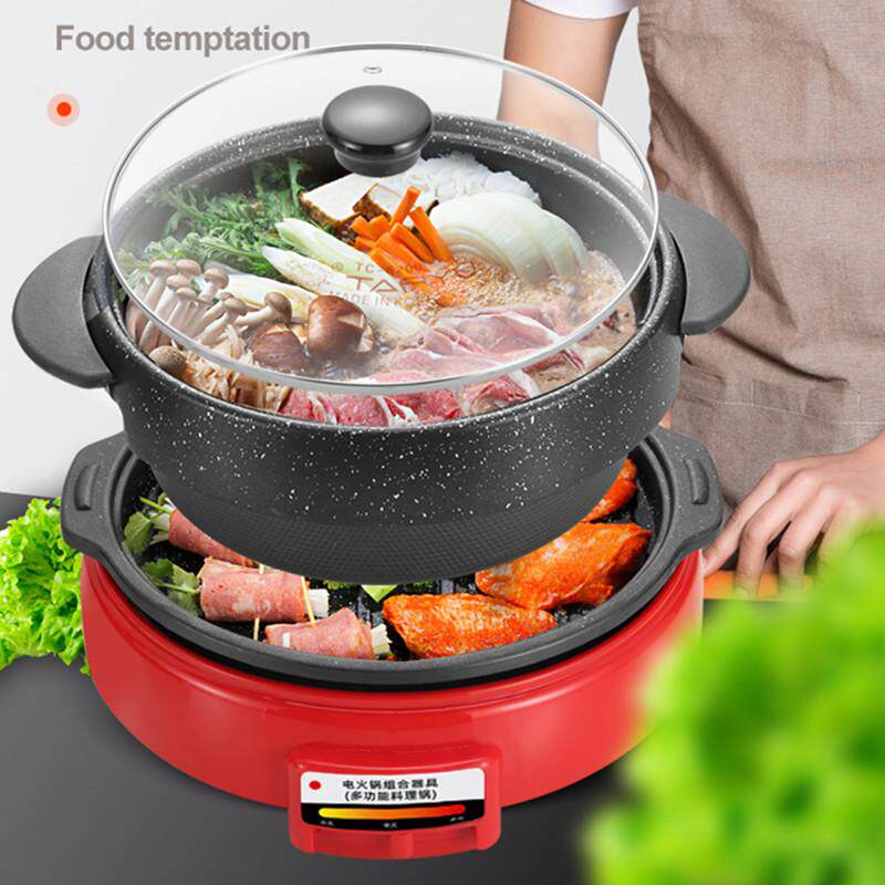 韩式铸铁麦饭石乌龟锅火锅烧烤一体家用多功能烤肉锅电烤盘烤肉盘