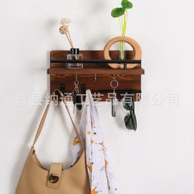 现货木制壁挂式置物架入户玄关钥匙旋转钩墙上挂衣钩衣帽架