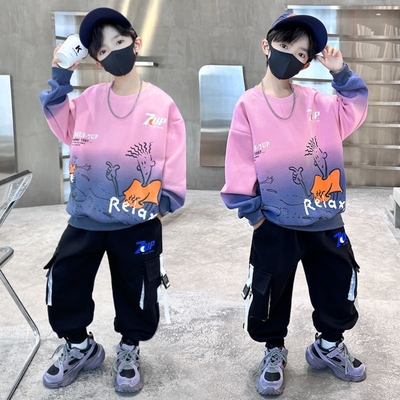 男童春装套装2025新款潮儿童运动服春秋中大童卫衣两件套帅气时髦