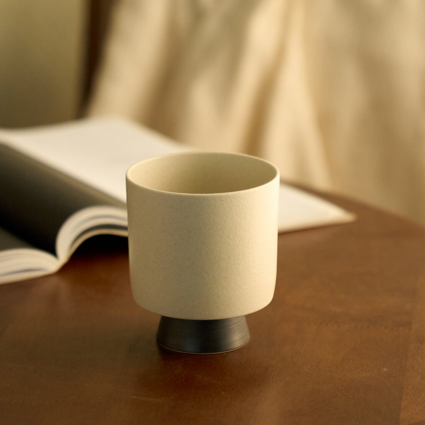 川泽烧景德镇粗陶手工高脚手握杯复古高足咖啡杯茶杯家用水杯