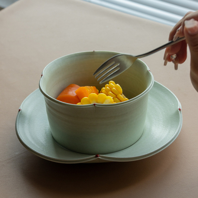 川泽烧幸运草系列复古粗陶碗碟套装一人食饭碗菜盘家用碗盘组合