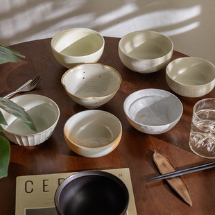 川泽烧柴烧4.5寸米饭碗家用粗陶哑光复古餐具创意景德镇陶瓷碗