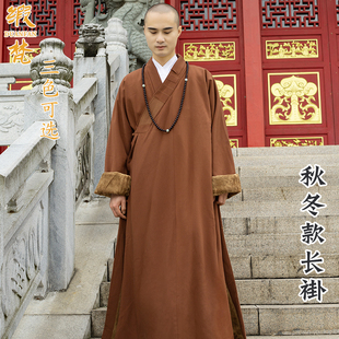 缎梵加厚僧服秋冬季加绒长短褂男女款僧衣保暖毛绒僧袍灰色罗汉褂