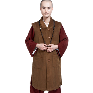 缎梵秋冬季僧服加绒保暖男女款僧衣居士服长褂伽蓝褂马甲