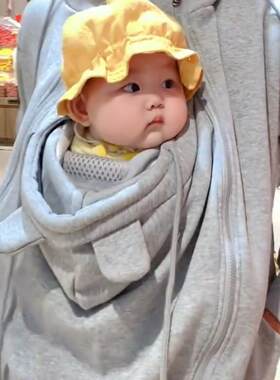 袋鼠妈妈加绒母子连体卫衣秋冬