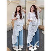 胖mm宽松显瘦气质百搭不规则蕾丝衫 时尚 新款 上衣女夏季 潮 提花短袖