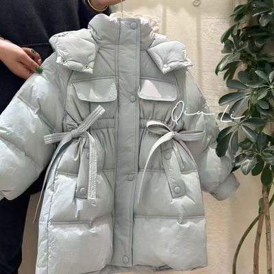 女童羽绒服收腰中长款2024新款儿童冬装洋气时髦加厚女大童羽绒服