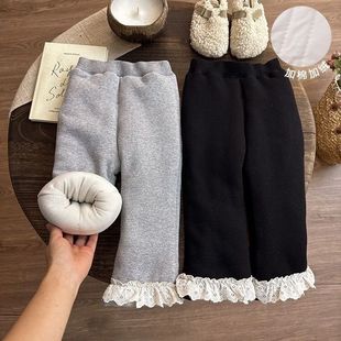 儿童三层加厚打底棉裤女童冬装喇叭裤女宝夹棉保暖裤婴儿加绒裤子