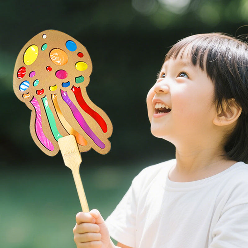 2025夏季新款纸质彩色光影游戏扇贝壳海螺乌龟水母造型团扇子挂饰,玩具/童车/益智/积木/模型,手工创意粘贴类,淘宝优惠券,粉丝福利购,淘宝优惠卷