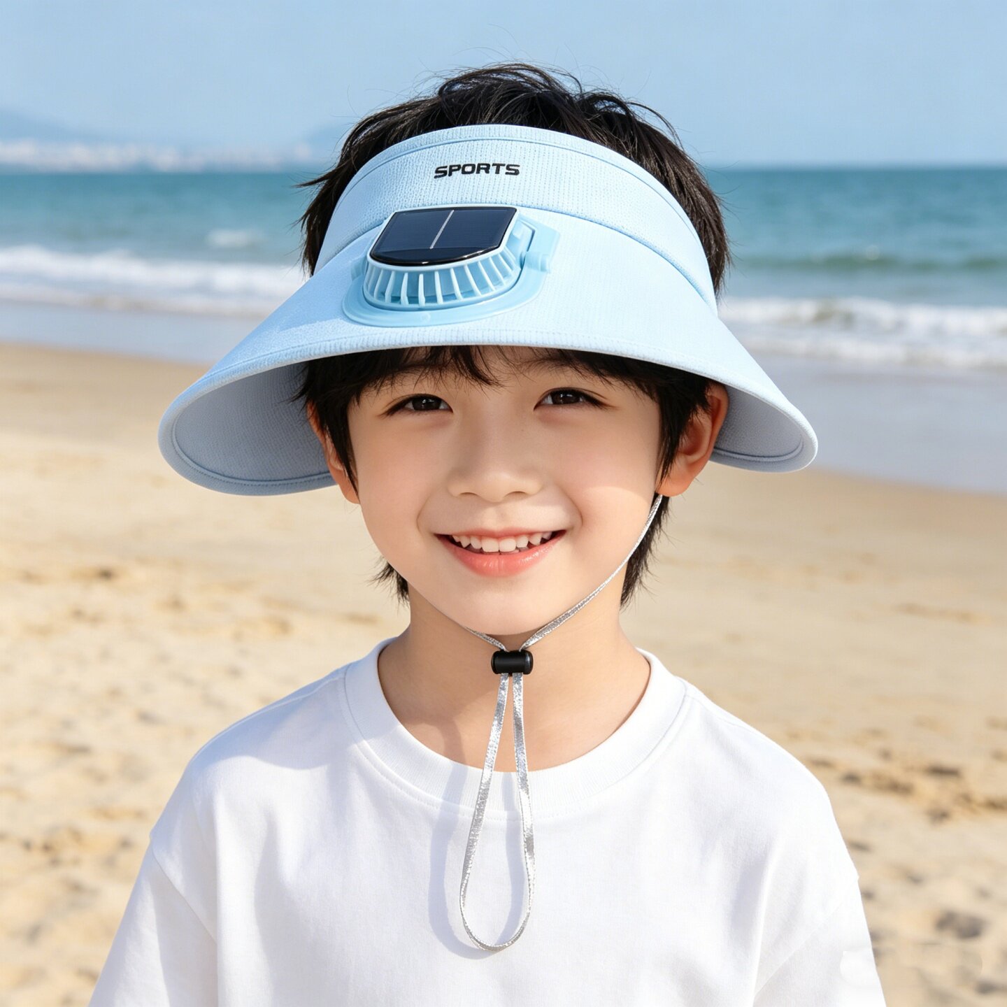 太阳能风扇帽儿童夏季防晒空顶帽超大帽檐带风扇遮阳帽男女童凉帽