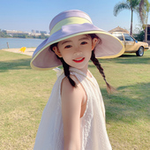 儿童防晒帽女童太阳帽大帽檐沙滩夏季 防紫外线空顶帽女童遮阳帽子