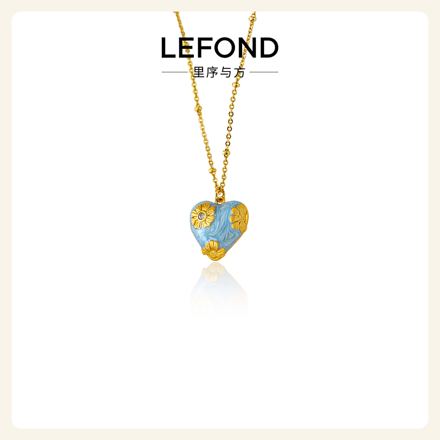 法式复古蓝滴油珐琅爱心锁骨链