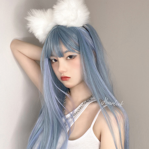 假发女长直发彩色渐变网红lolita自然修脸时尚可爱圆脸自然锁骨发