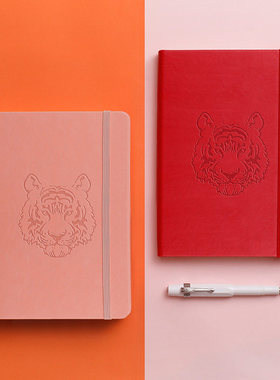 虎头A5硬面本带页码 绑带本皮面本子横线 笔记本简约ins风  办公室会议记录本虎年日记本可私人企业logo定制