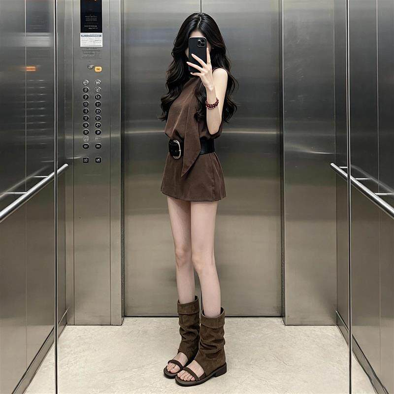 美式复古巨好看无袖背心连衣裙子女夏2026新款小个子气质短裙套装
