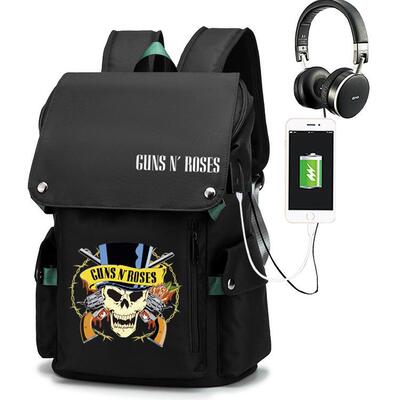2024摇滚Guns'N'Roses枪炮与玫瑰枪花乐队印花书包男女学生潮流双