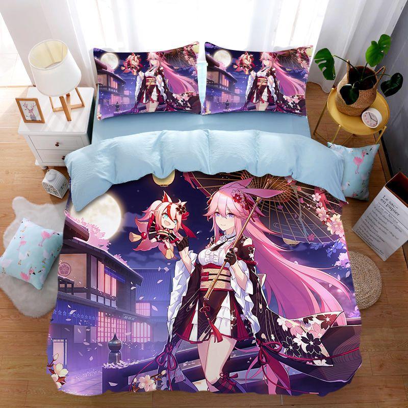 2024动漫二次元手游全棉学生宿舍床单三件套崩坏八重樱纯棉被套四