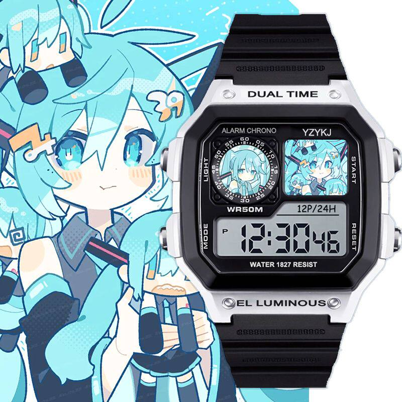 初音未来手表小学生初中生儿童电子表闹钟计时Miku二次元卡通腕表