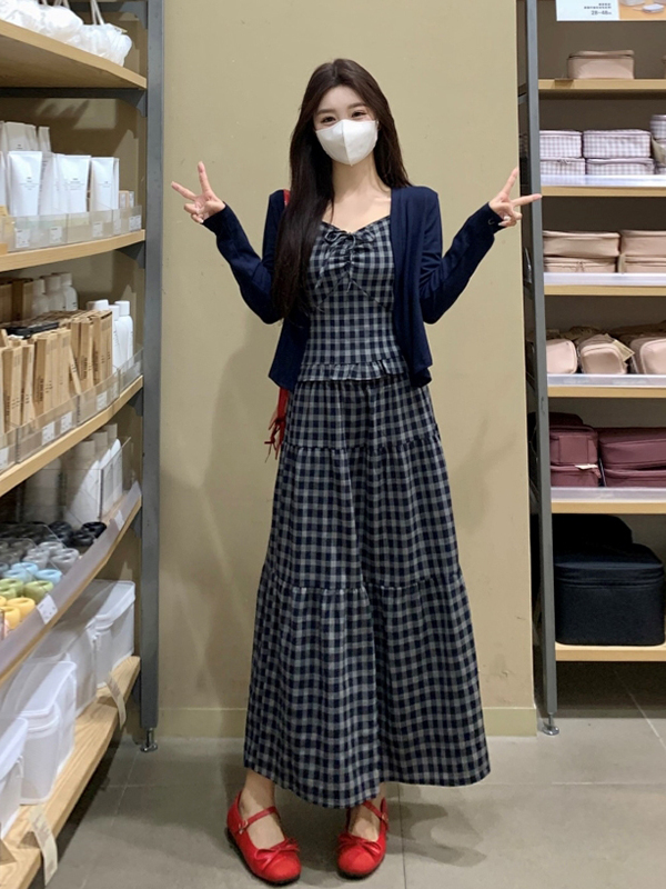 裙子套装女早秋季2025新款胖妹妹显瘦遮肚子减龄巨好看开衫两件套