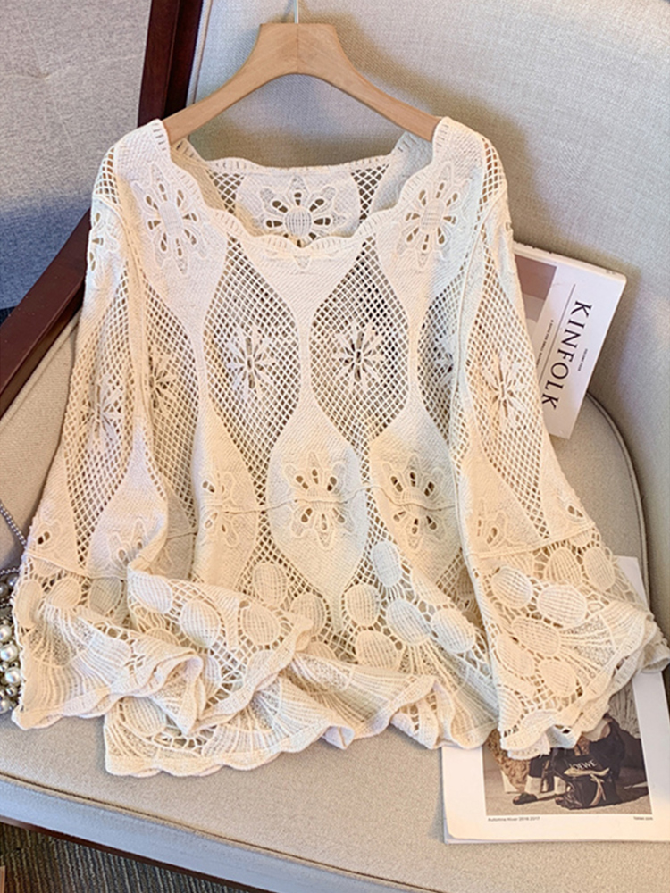 早秋网织镂空防晒针织罩衫外搭超火微胖巨好看减龄上衣女夏季新款
