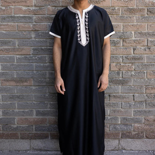 非洲印度迪拜男人男装刺绣长袍跨境男士民族风短袖衬衫长袍