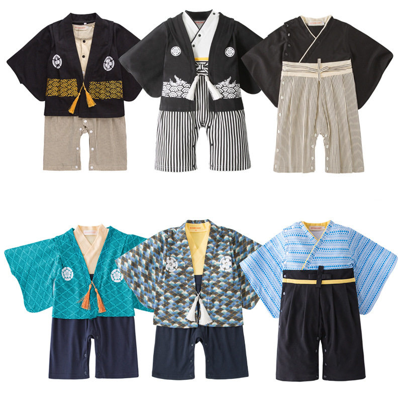 春夏秋日本日系儿童和服男童小童日式甚平和服婴儿连体衣爬服配袜