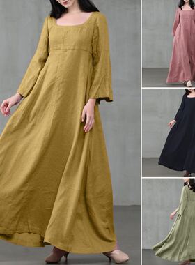 创意款2020秋季ebay亚马逊wish文艺国风复古女装大摆型连衣裙