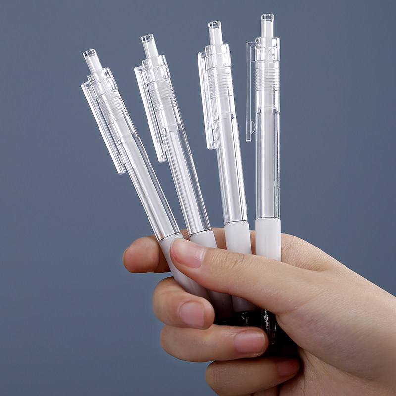 5mm按动中性笔子弹头签字笔简约透明杆按压笔