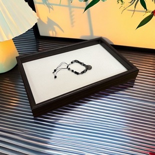 棕麻细纹轻奢收纳盘长方形复古边框日常家用茶盘珠宝首饰展示托盘