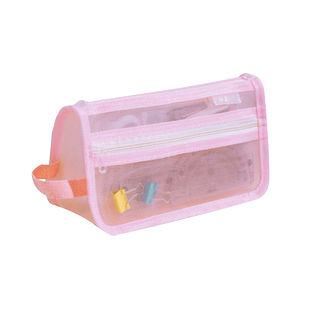 双层透明网纱笔袋考试专用立体方形多层分层大容量文具袋简约ins风日系高颜值女孩男生初高中生小学生铅笔盒