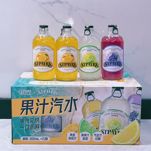 初饮果汁汽水芒果味青柠味玫瑰香葡萄味388ml*4瓶聚会聚餐饮料