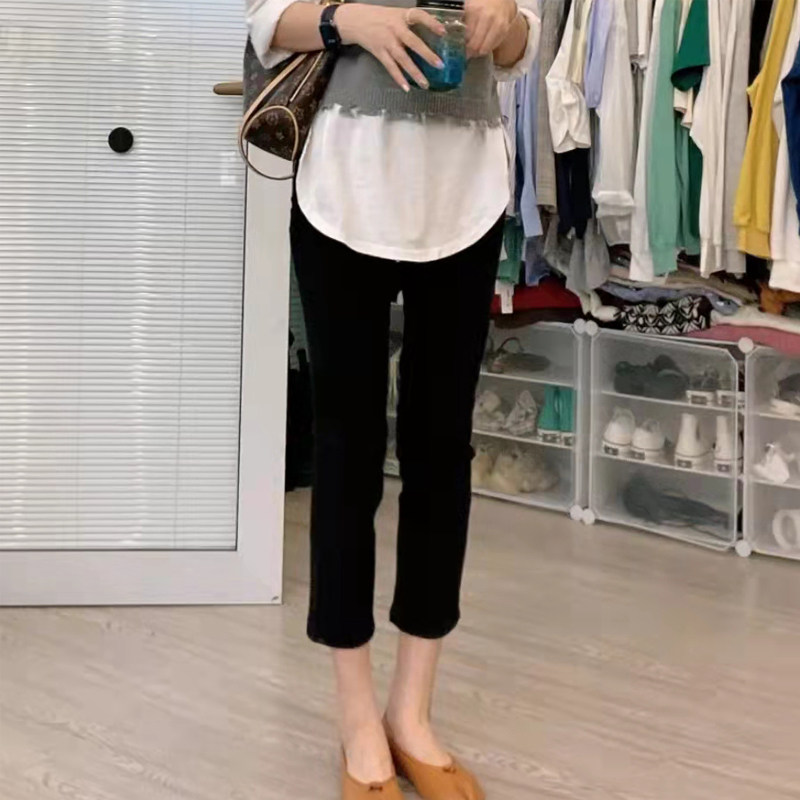 黑色九分烟管牛仔裤女显高遮胯