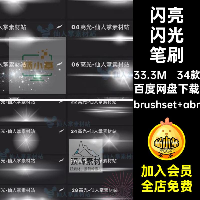 闪亮闪光笔刷brushset abr高光星光34款光斑iPad绘画psprocreate