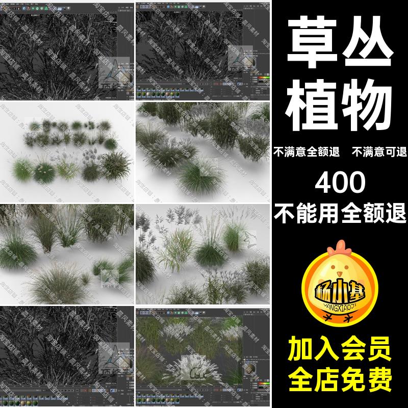 灌木草丛蒲苇STL模型C4D植物SUOBJ芦苇FBX3D三维素材Blender草丛