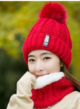 清仓红色针织毛线帽子女秋冬季加绒加厚冷帽防寒骑车妈妈护耳保暖