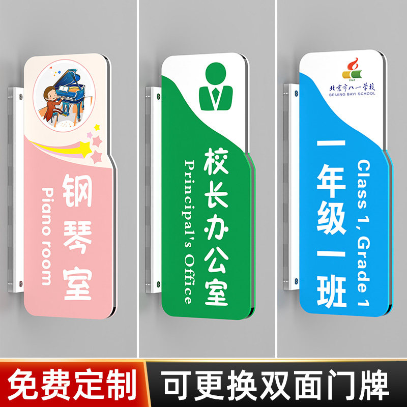 幼儿园创意卡通教室门牌双面侧挂可更换式院长室校长办公室标牌订制