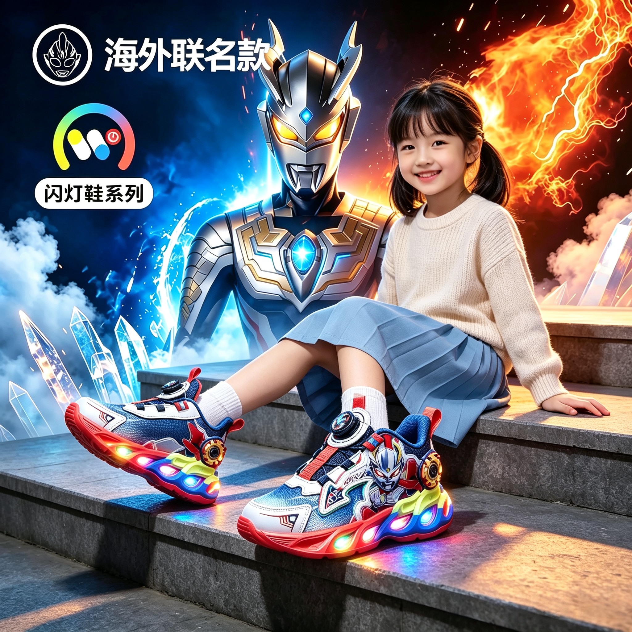赛罗奥特曼女童发光鞋