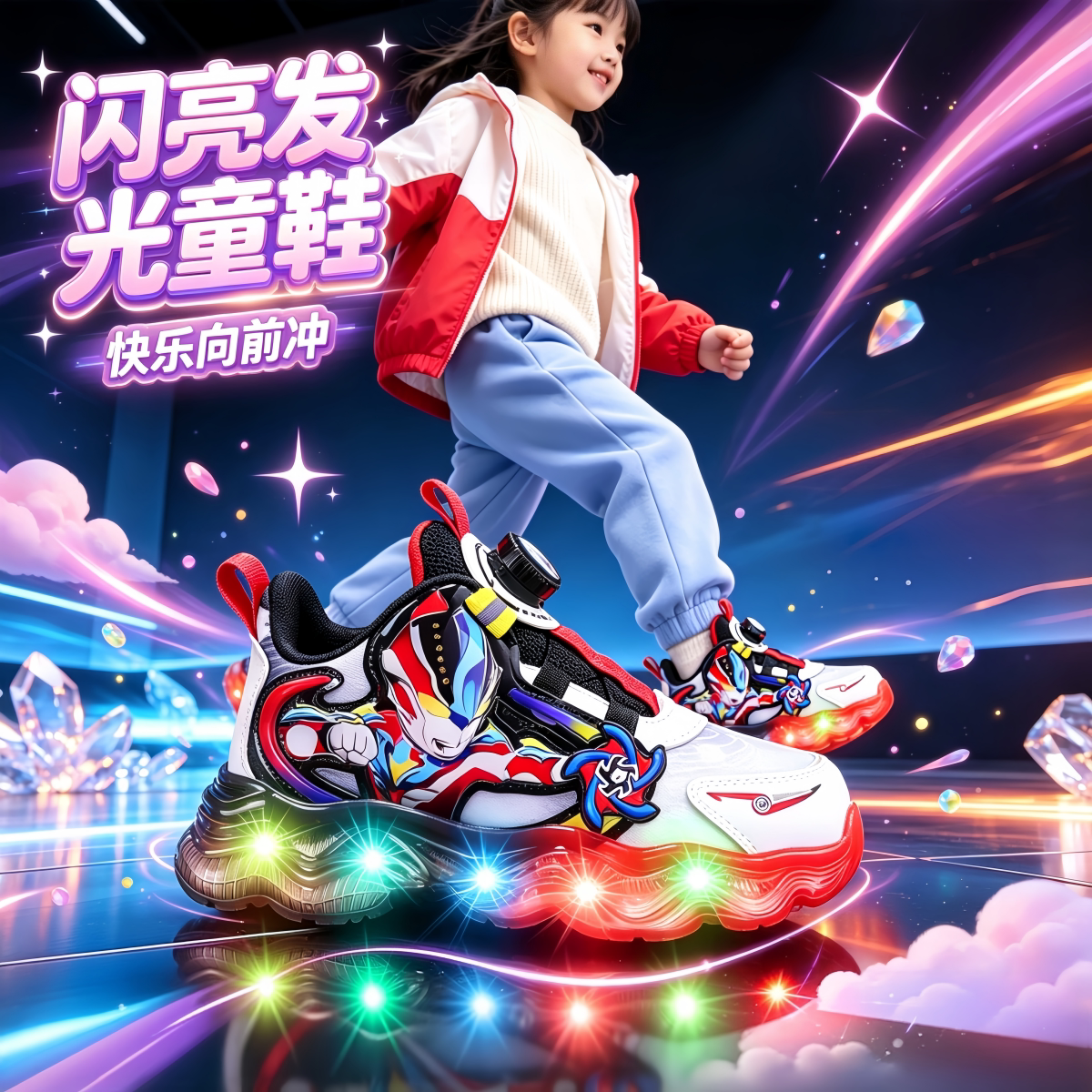 奥特曼女童发光鞋子2026新款