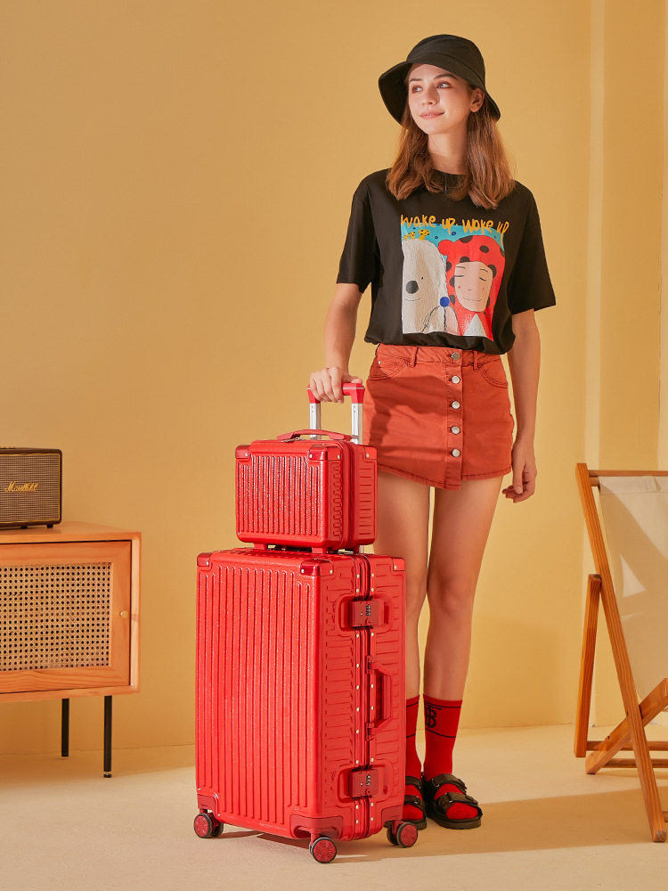 hg结婚箱红色行李箱陪嫁拉杆箱新娘陪嫁妆皮箱女24寸一对旅行箱