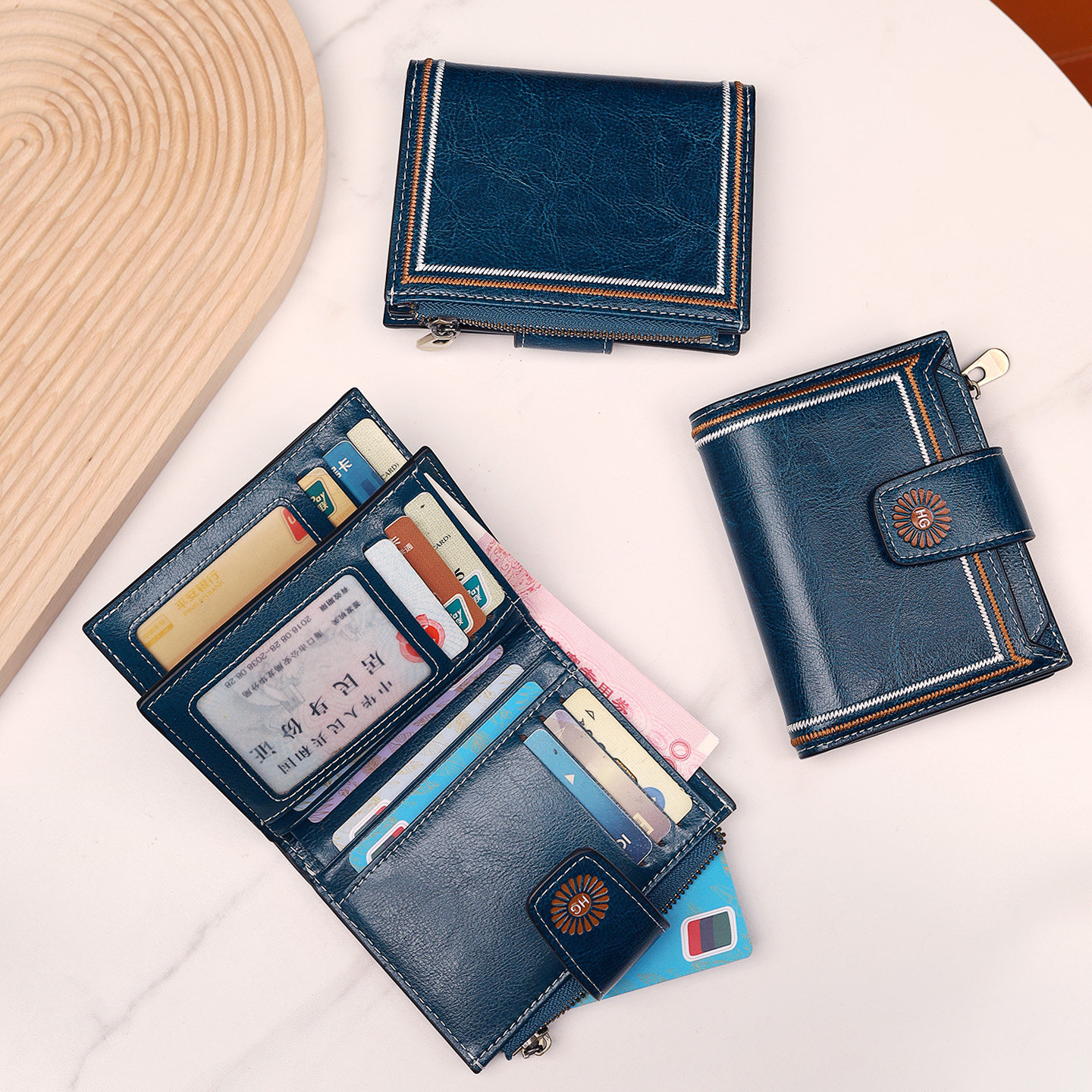 真皮短款钱包女2025新款多卡位小钱包零钱包可抽拉钱包二合一卡包