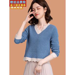 配裤子v领镂空毛衣女春秋2025新款配半身裙短款小个子打底羊毛衫