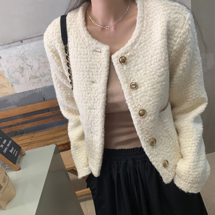 高级感小香风毛呢外套女秋冬短款加厚显瘦夹棉小个子新款呢子上衣