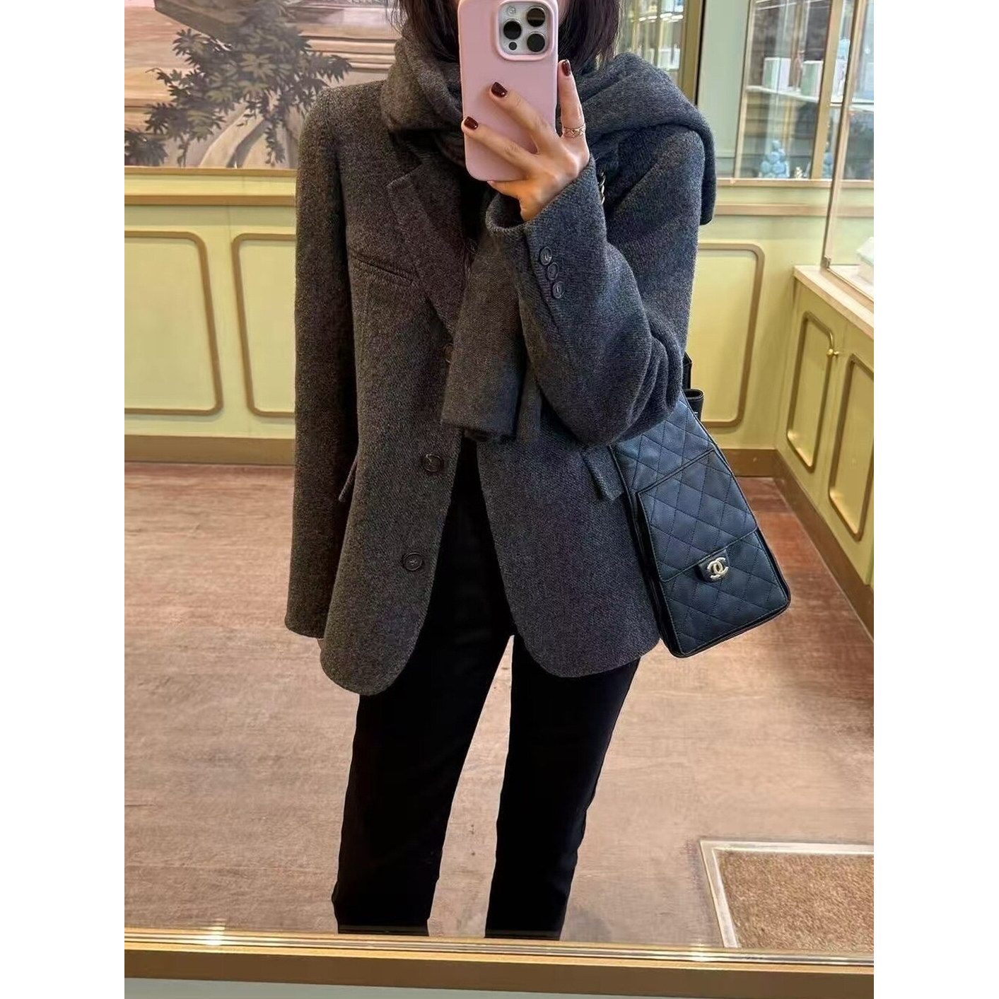 灰色毛呢外套女新款秋冬西装呢子图片