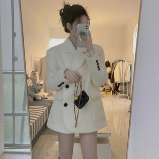 白色毛呢外套女短款2025韩版时尚冬加厚小个子宽松呢子大衣高级感