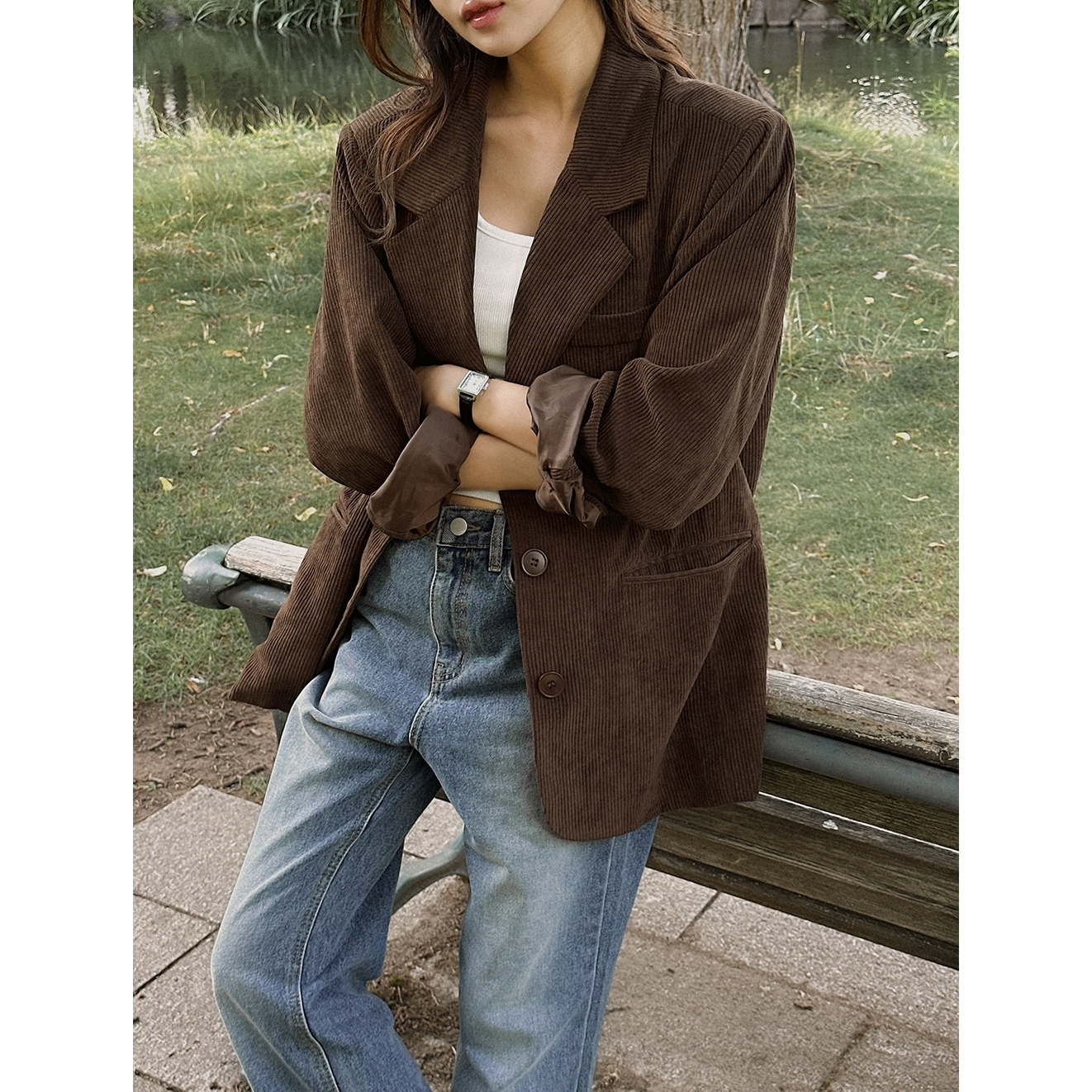 小个子复古灯芯绒西服外套2025韩版秋季新款加厚夹棉设计感西装女