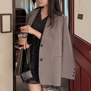 高级感2025韩版灰色西装女宽松休闲外套春秋季小个子新款百搭西服
