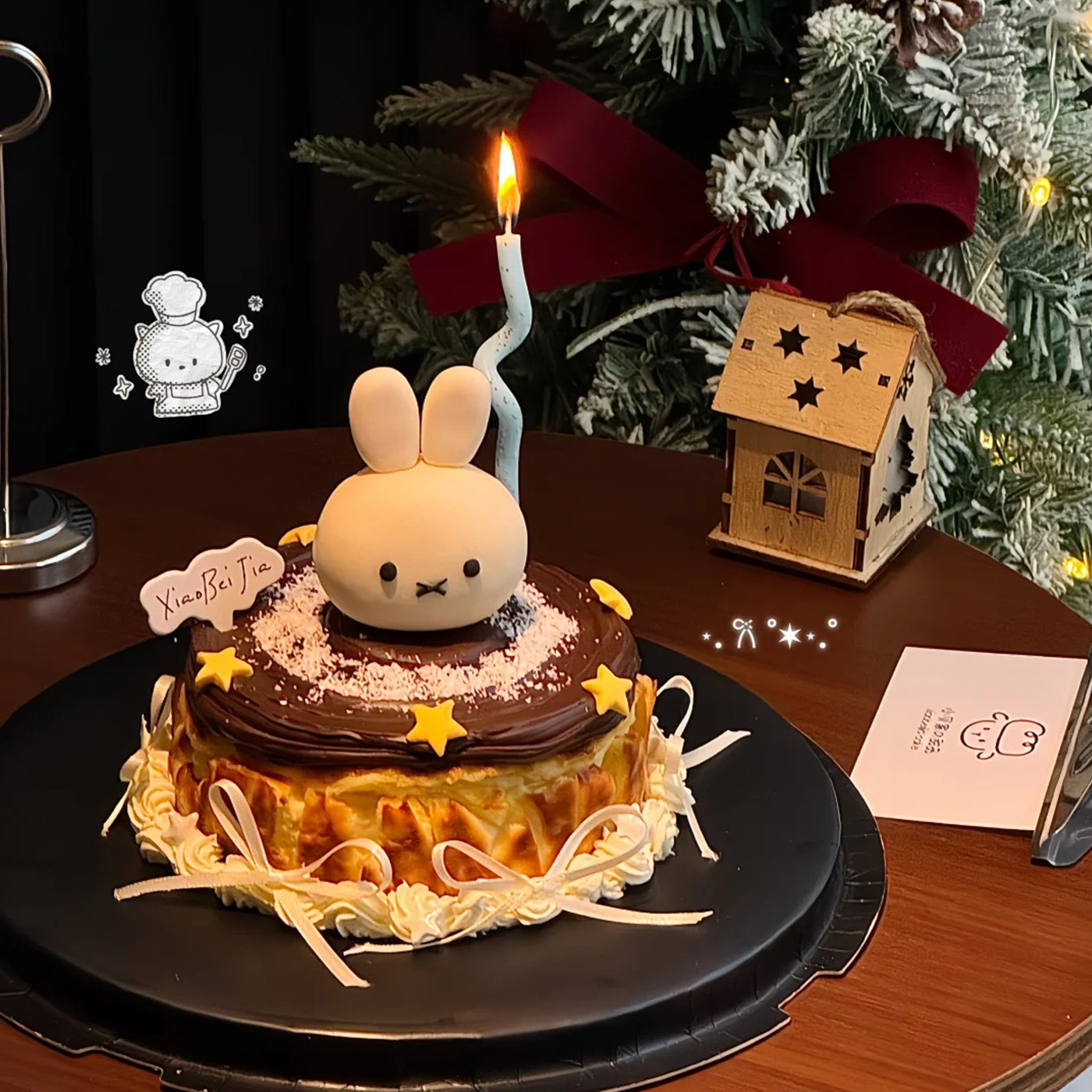 简约米菲兔头蛋糕装饰摆件白色软陶兔子头插件男女孩生日烘焙配件