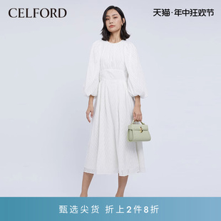 甜美显瘦泡泡袖 CELFORD秋冬 雪纺收腰长连衣裙CWFO214120