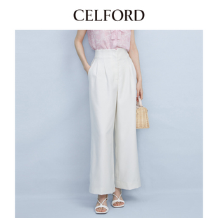 CELFORD春夏 女CWFP241058 休闲百搭高腰显瘦抽褶阔腿长裤