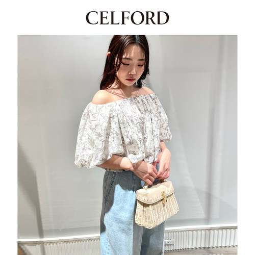 CELFORD2024夏季新品 清新百搭印花短款露肩衬衫上衣女CWFB242037